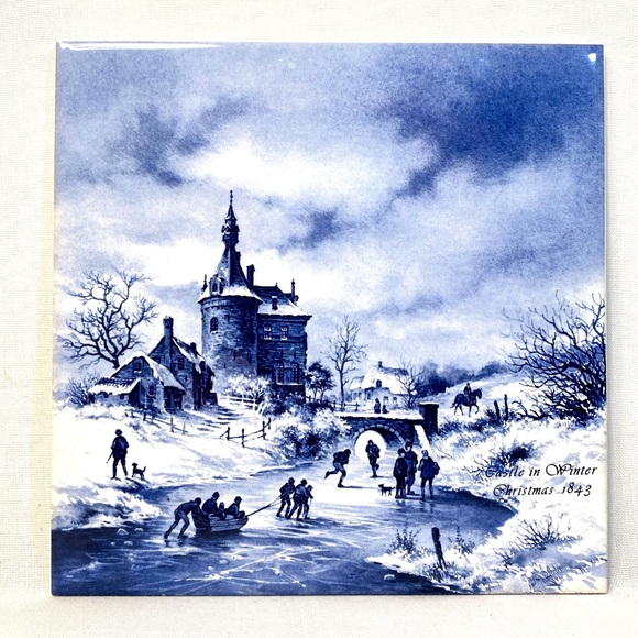 FINAL PRICE 🤑 Vntg Royal Mosa Holland Delft Xmas 1843 Castle in Winter Tile - Picture 1 of 12
